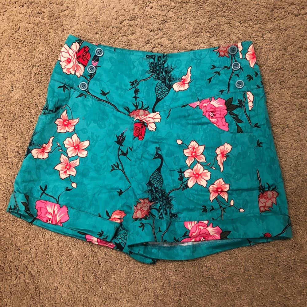 Modcloth High Waisted Teal Floral Shorts